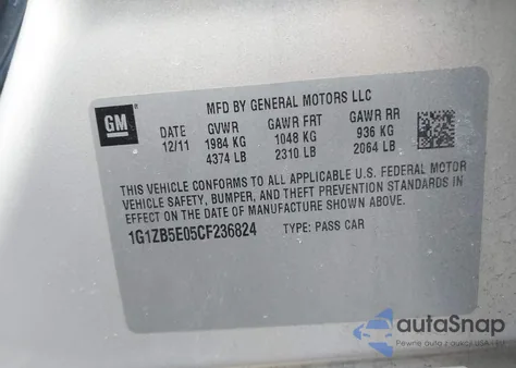 2012 Chevrolet Malibu Ls из США, поврежденный, VIN 1G1ZB5E05CF236824